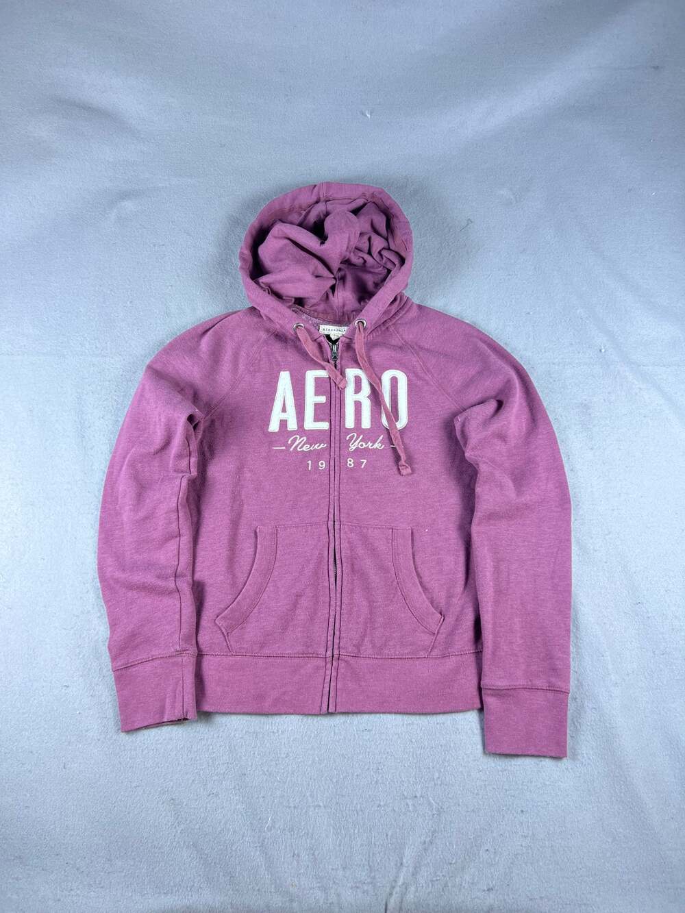 Aeropostale Hoodie Womens M Mauve Full Zip Spellout Logo Raglan Y2K Streetwear